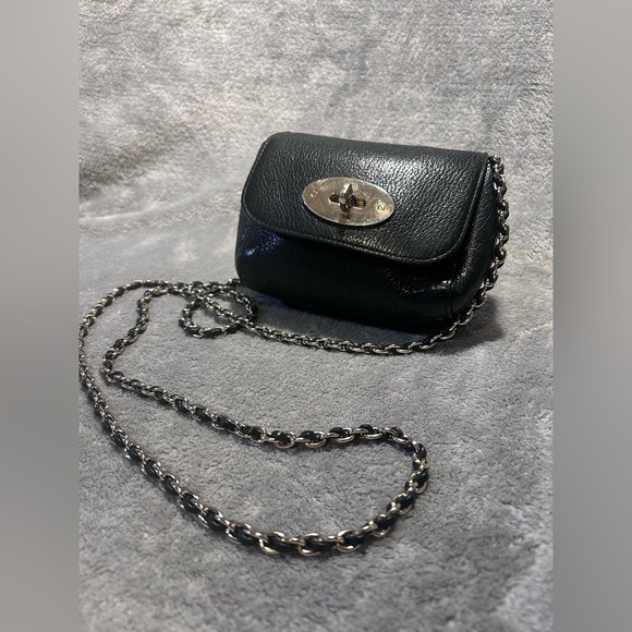 Mulberry Mini Lily Black Pebbled Leather Crossbody on Chain - Picture 2 of 12